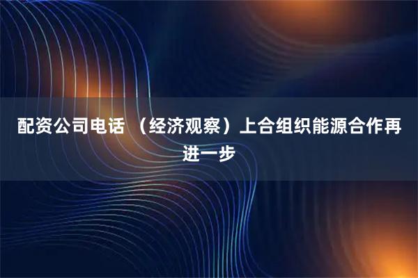 配资公司电话 （经济观察）上合组织能源合作再进一步